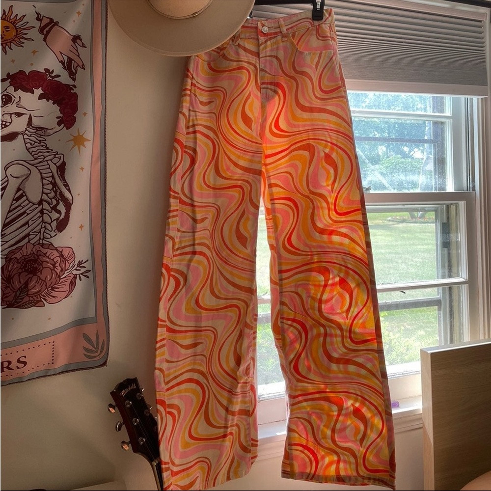 SHEIN orange and pink marble jeans